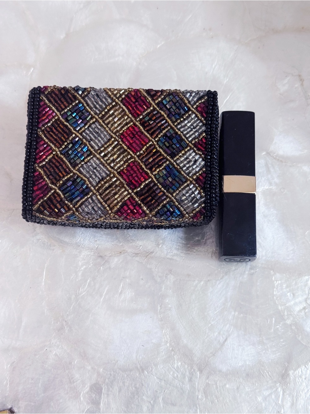 Art Deco Style Beaded Lipstick / Coin Jewelry case